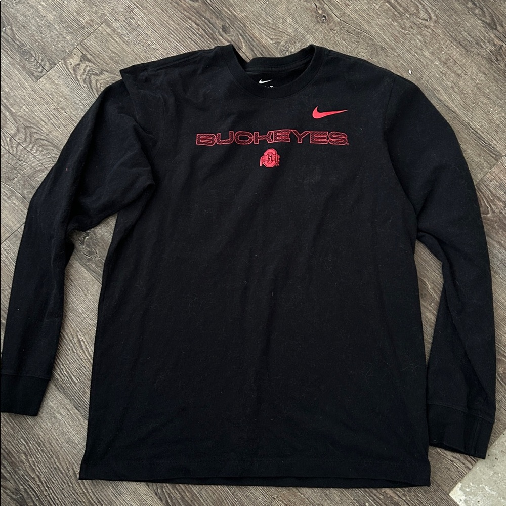 Nike Black Long Sleeve Shirt with Red Buckeyes Logo